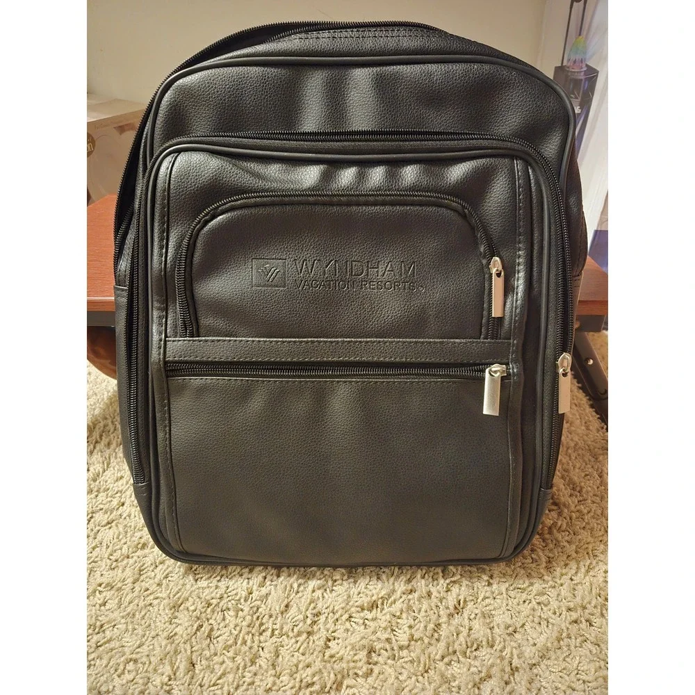 Wyndham Vacation Resorts‎ Black Faux Leather Travel Backpack Business Laptop Bag